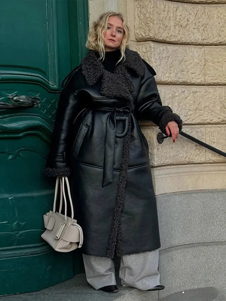 Grace - Leather Lamb Wool Coat with Belt