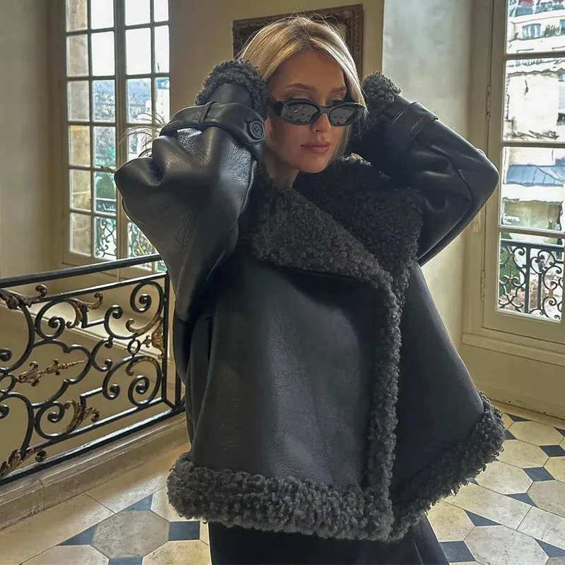 Grace - Leather Lamb Wool Coat with Belt