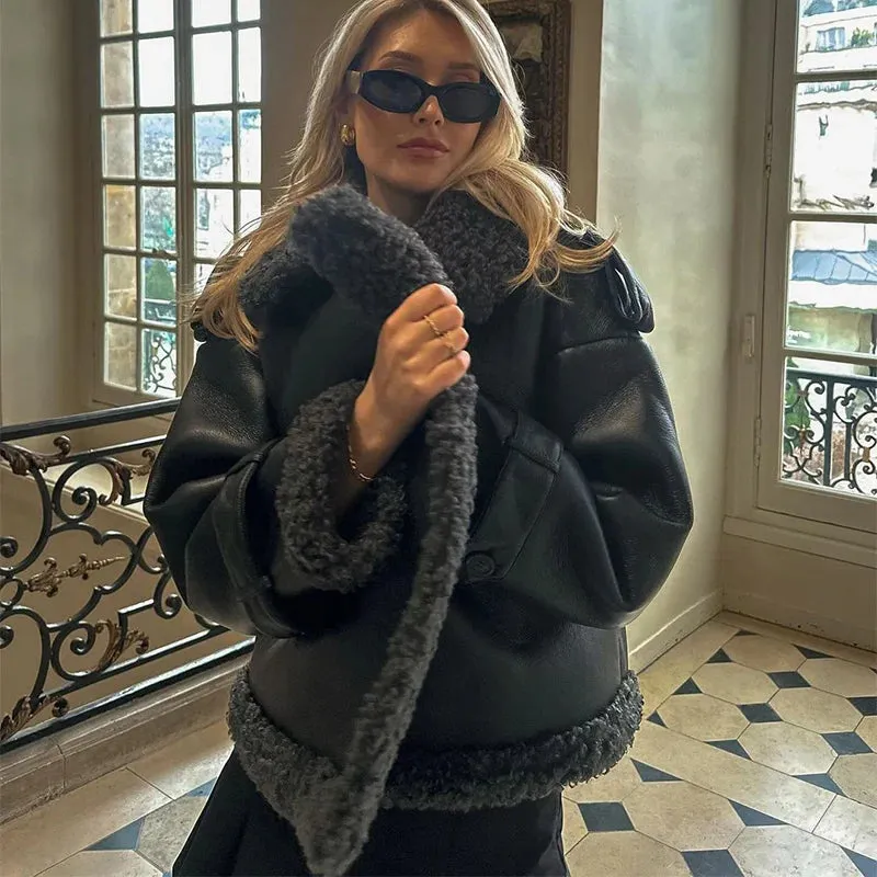 Grace - Leather Lamb Wool Coat with Belt