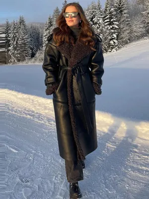 Grace - Leather Lamb Wool Coat with Belt