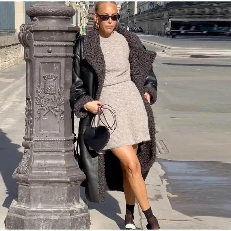 Grace - Leather Lamb Wool Coat with Belt