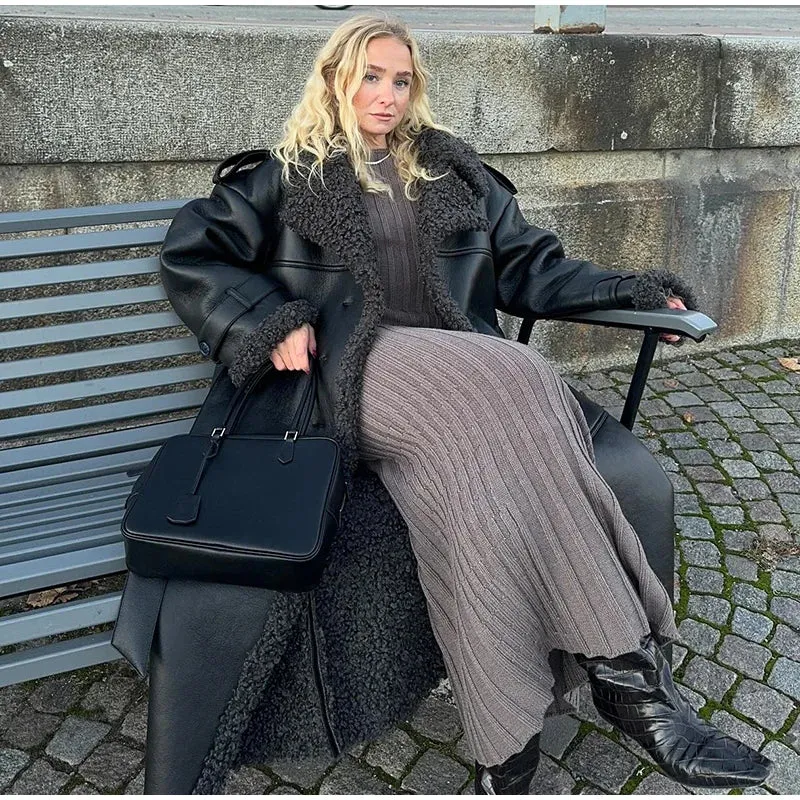 Grace - Leather Lamb Wool Coat with Belt