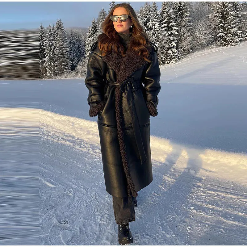 Grace - Leather Lamb Wool Coat with Belt