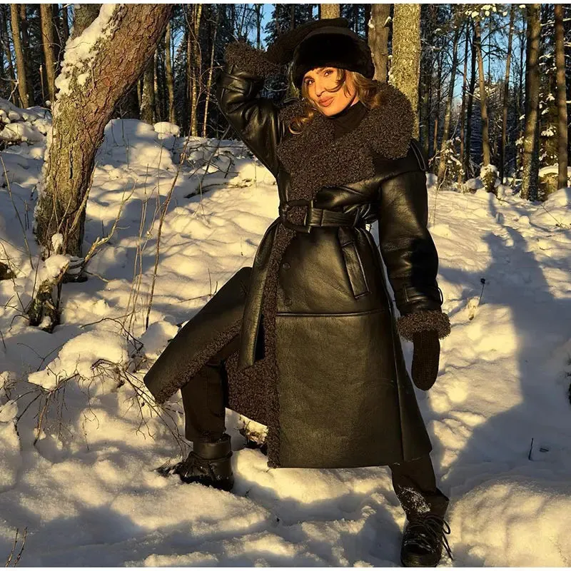 Grace - Leather Lamb Wool Coat with Belt