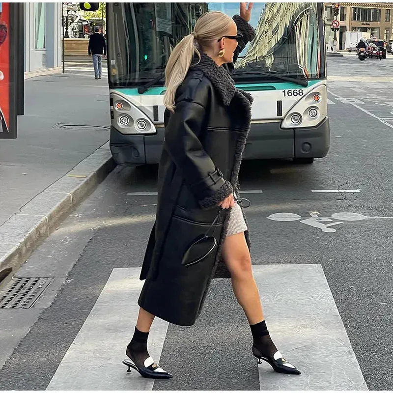 Grace - Leather Lamb Wool Coat with Belt