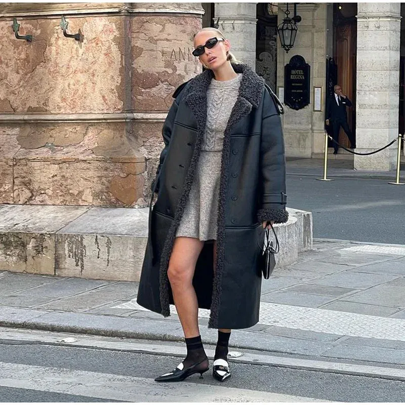 Grace - Leather Lamb Wool Coat with Belt