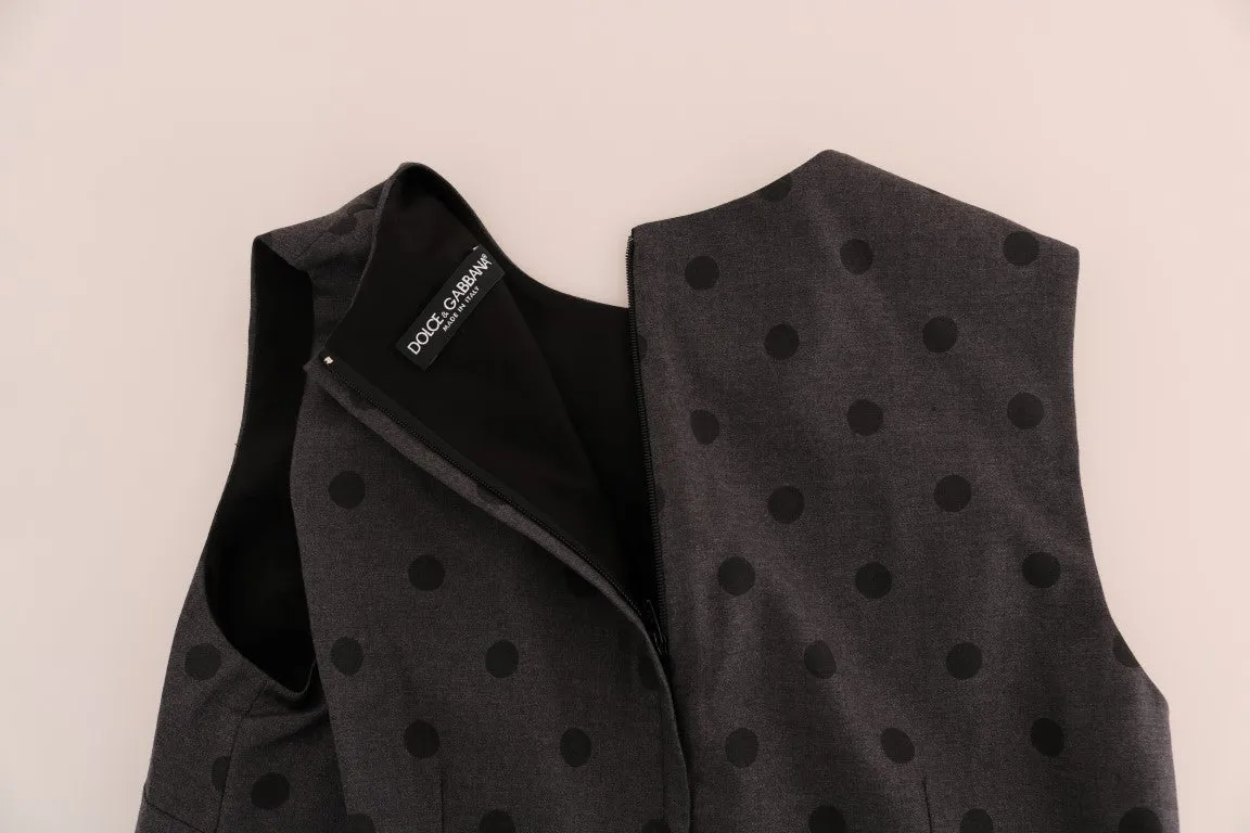 Gray Polka Dotted Sheath Wool Dress