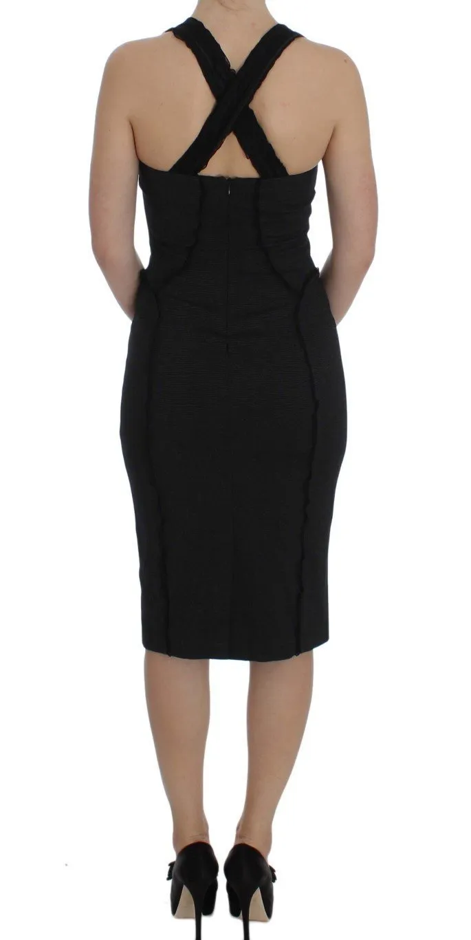 Gray Sheath Stretch Knee Length Dress