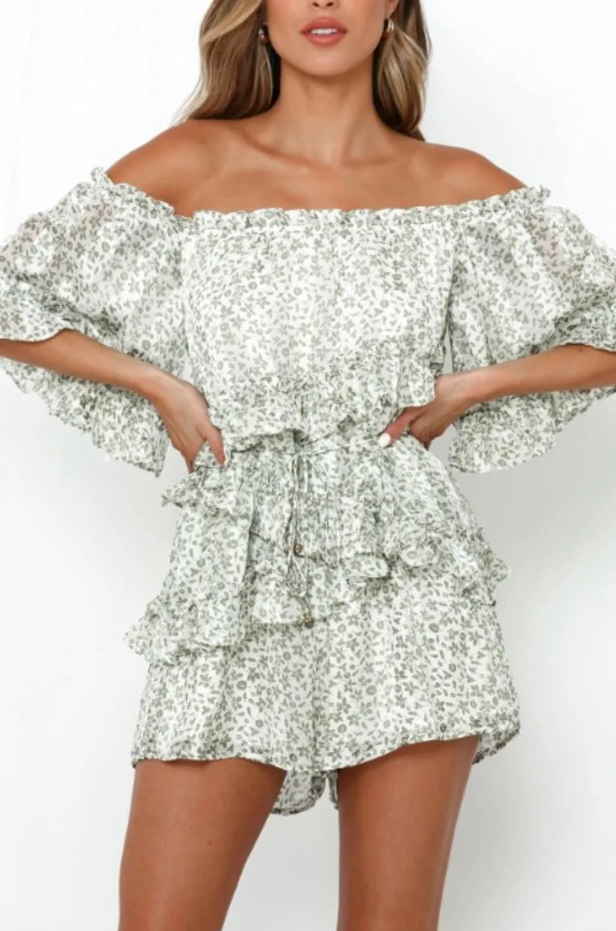 Green floral flowy romper