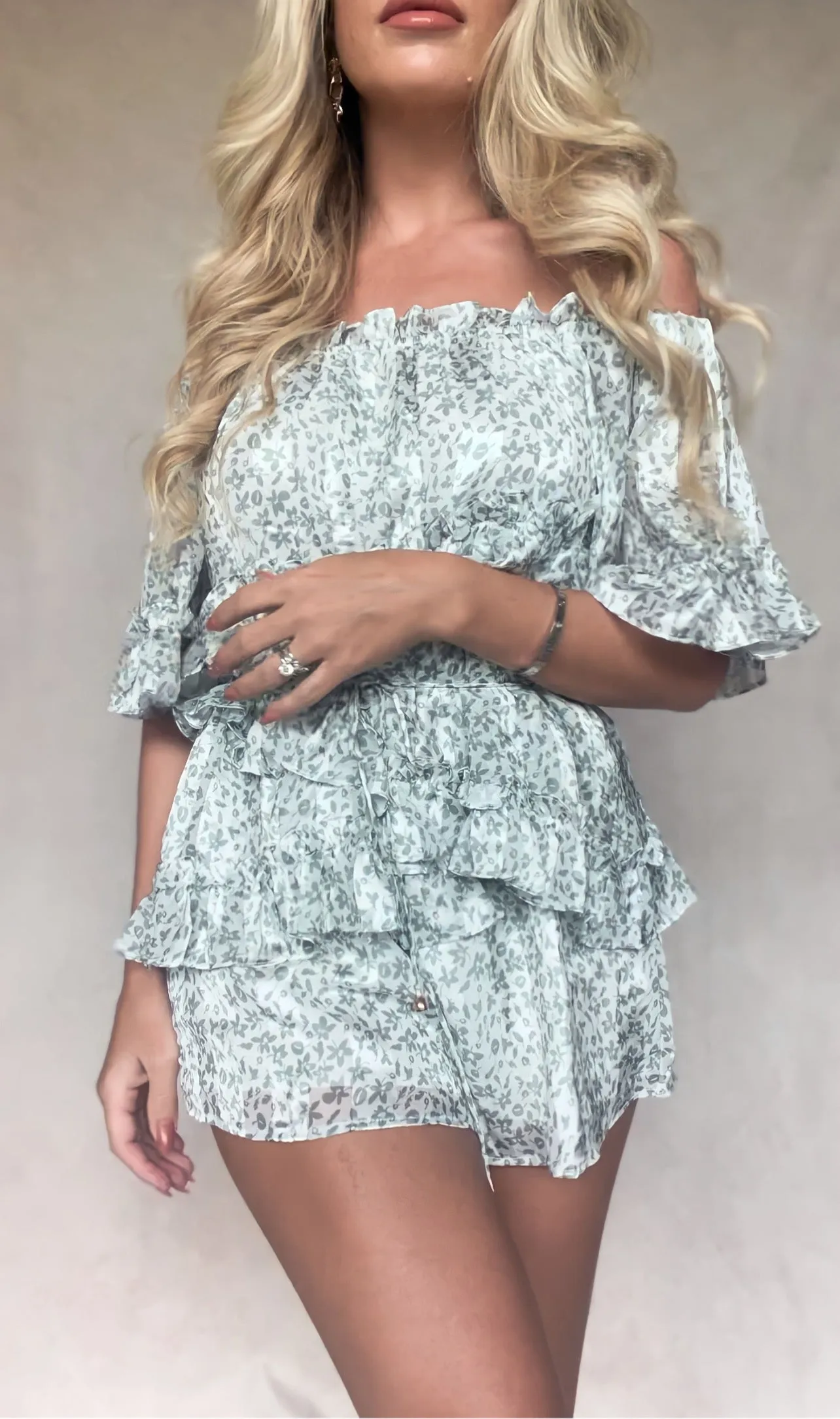Green floral flowy romper
