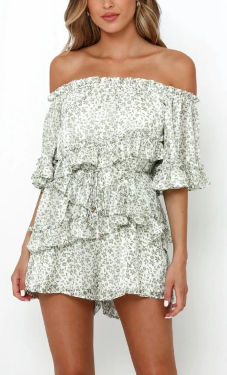 Green floral flowy romper