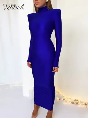Green Long Sleeve Women Dress Party Autumn Winter Turtleneck Black Sexy Bodycon Dresses