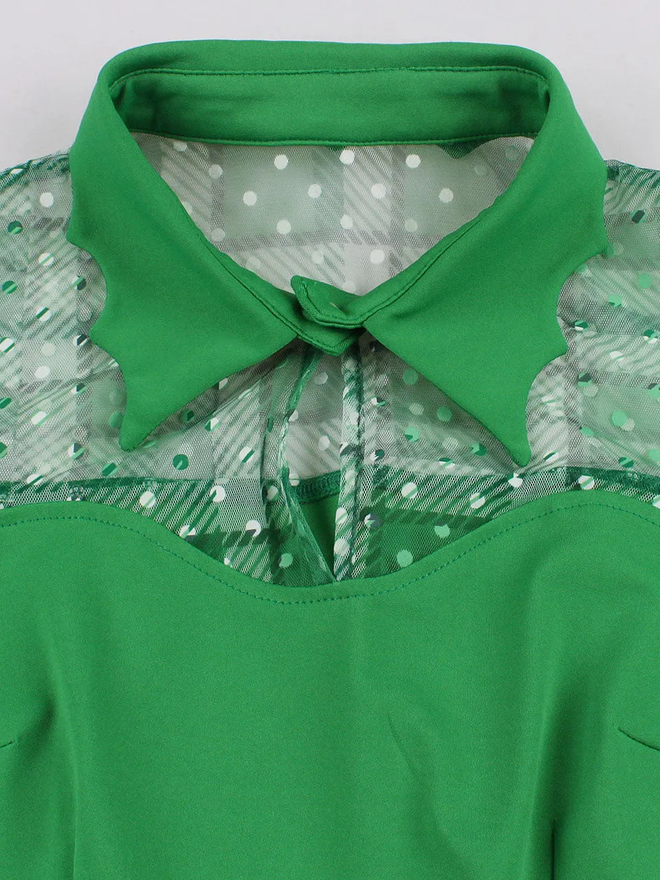 Green Plaid Trumpet Sleeves 1950S Vintage Dress