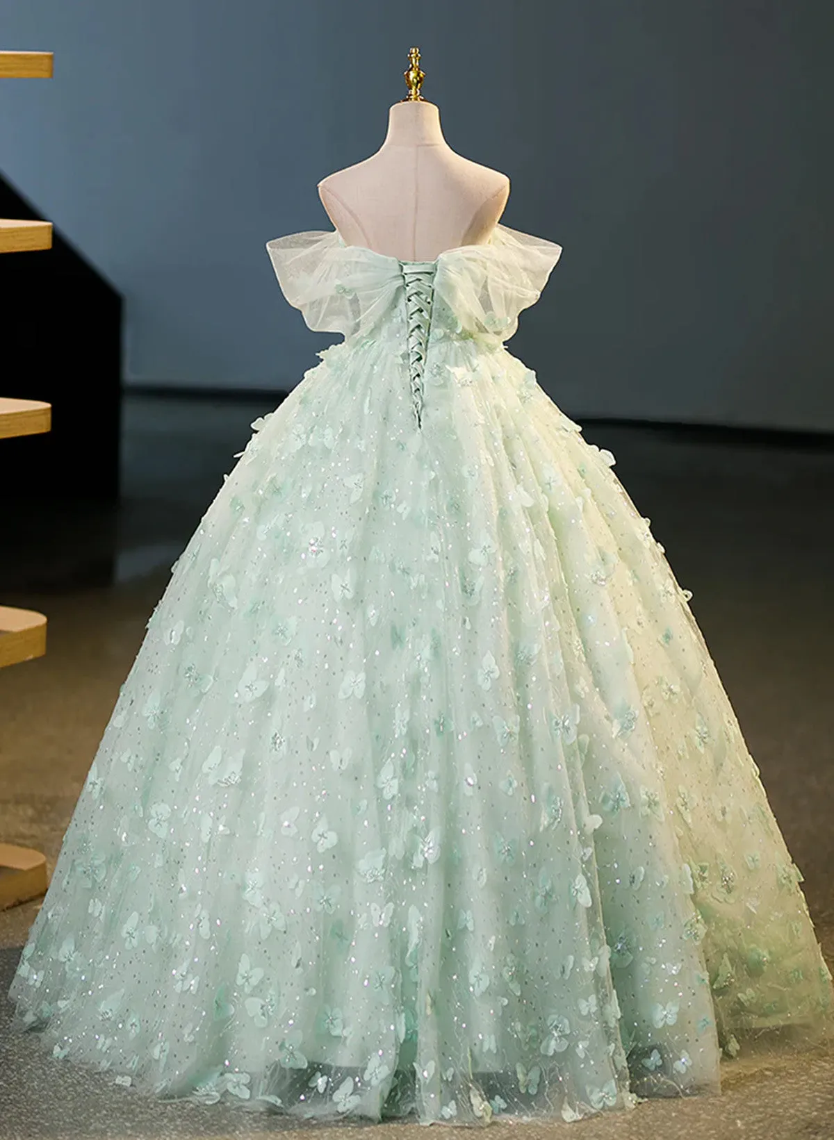 Green Tulle and Lace Long Formal Dresses, Green Party Dresses Prom Dresses