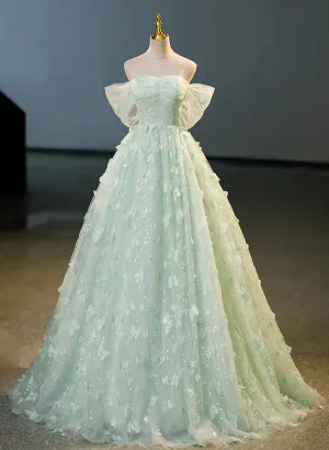 Green Tulle and Lace Long Formal Dresses, Green Party Dresses Prom Dresses