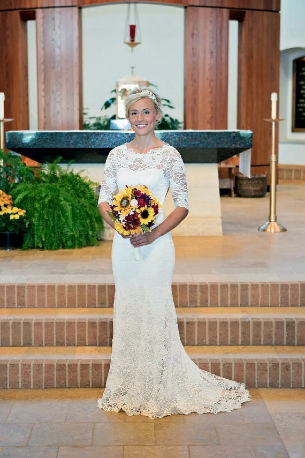 Half Sleeves Lace Bride Dresses vestido de noiva de renda