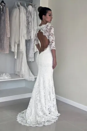 Half Sleeves Lace Bride Dresses vestido de noiva de renda