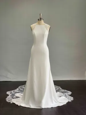 Halter Illusion Crepe Sheath Wedding Dress with Lace Train | Laura