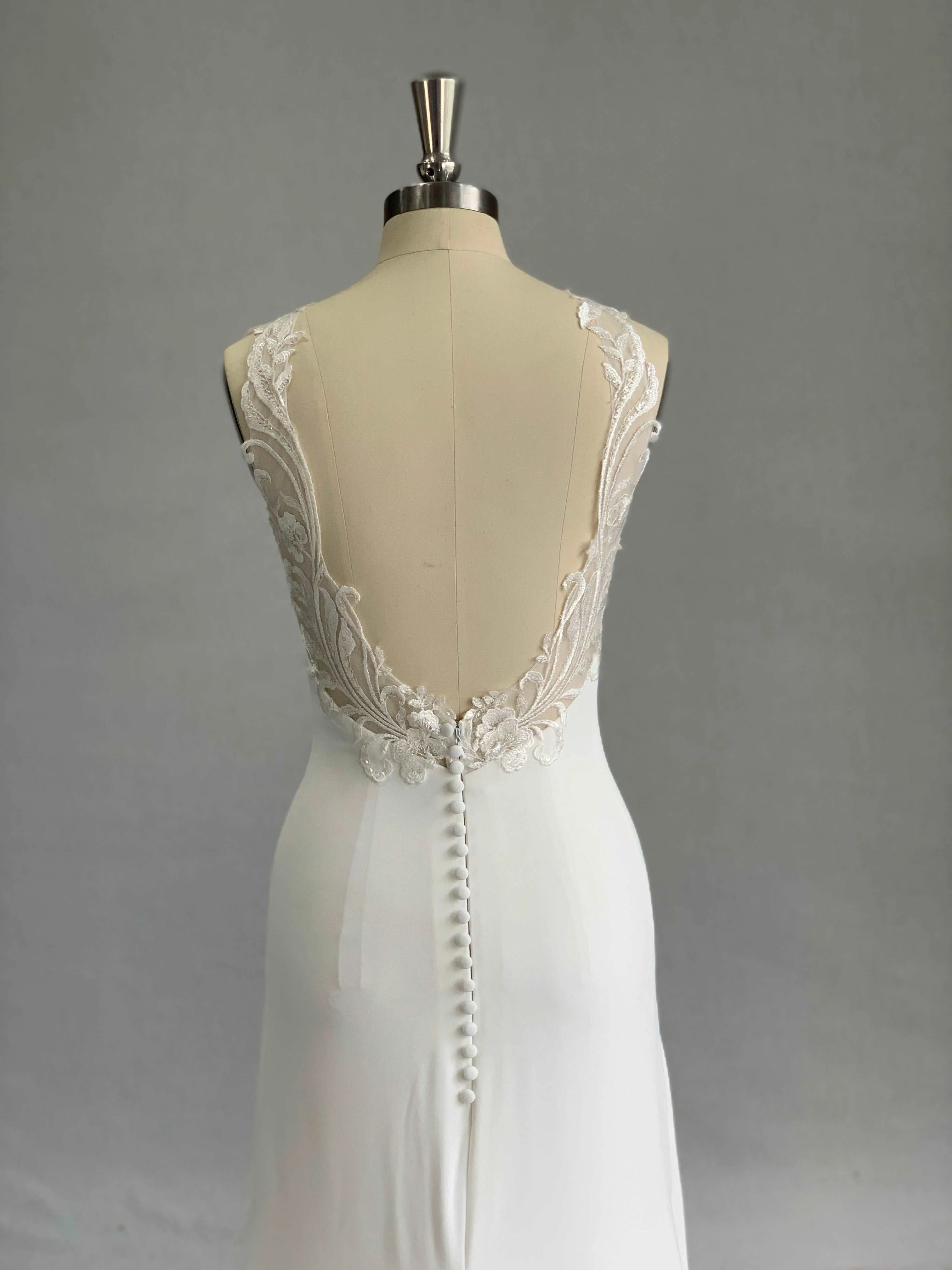 Halter Illusion Crepe Sheath Wedding Dress with Lace Train | Laura