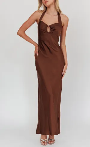 Halter Keyhole Satin Maxi Dress