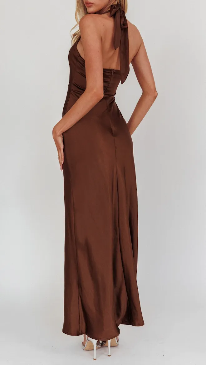 Halter Keyhole Satin Maxi Dress