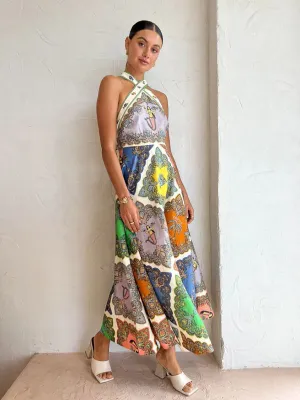 Halterneck Maxi Dress with Patchwork Print