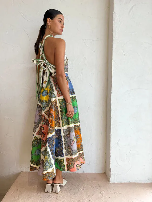 Halterneck Maxi Dress with Patchwork Print