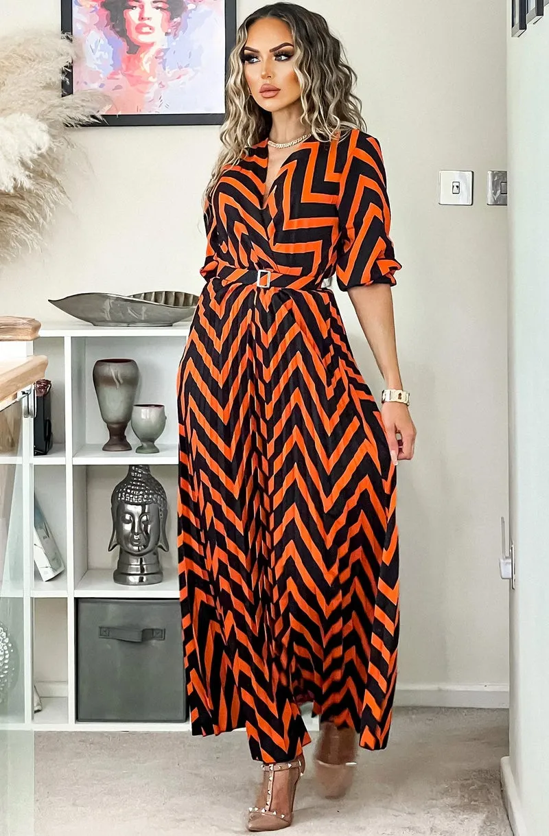 HARLOW ZIG ZAG PLEATED MAXI DRESS
