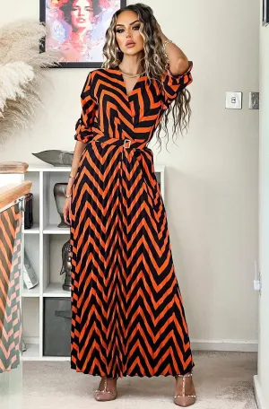 HARLOW ZIG ZAG PLEATED MAXI DRESS