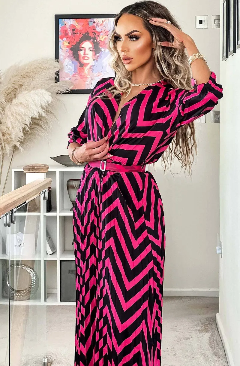 HARLOW ZIG ZAG PLEATED MAXI DRESS