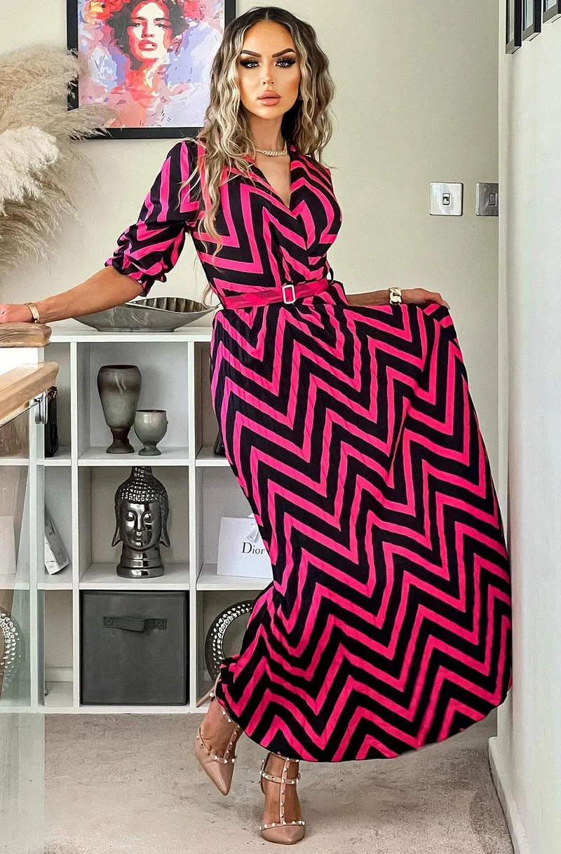 HARLOW ZIG ZAG PLEATED MAXI DRESS
