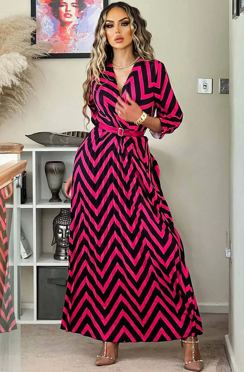 HARLOW ZIG ZAG PLEATED MAXI DRESS