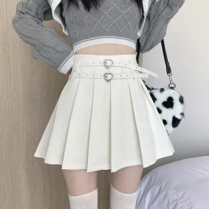Heart Double Belt Pleated Skirt HA1466
