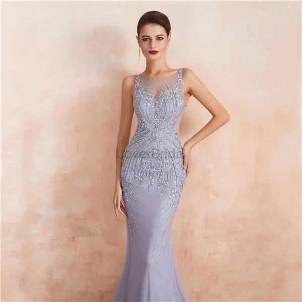 Heavily Beaded Lilac Mermaid Evening Prom Dresses, Evening Party Prom Dresses, 12110