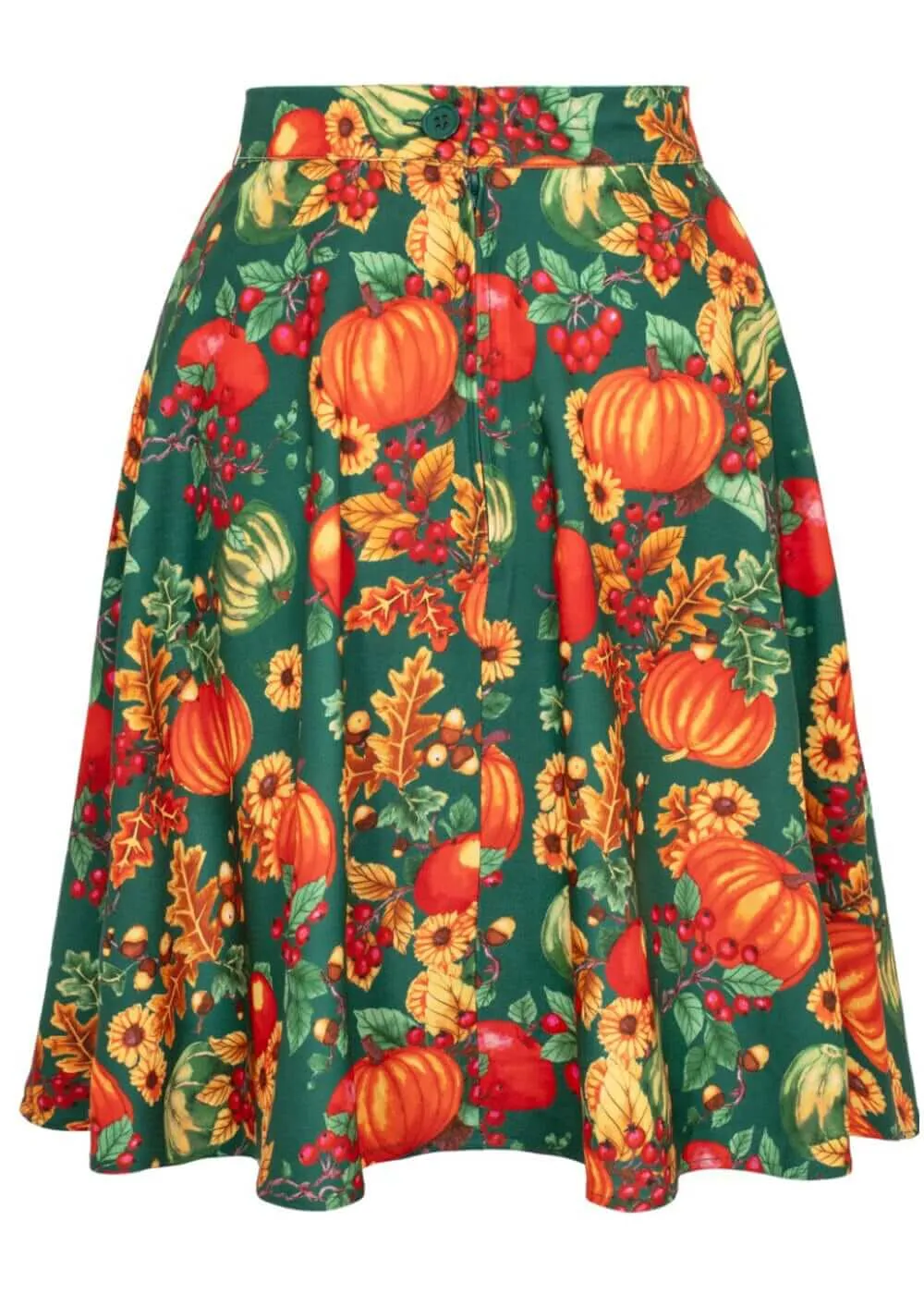 Hell Bunny Autumn Pumpkin 40's A-Line Skirt Green