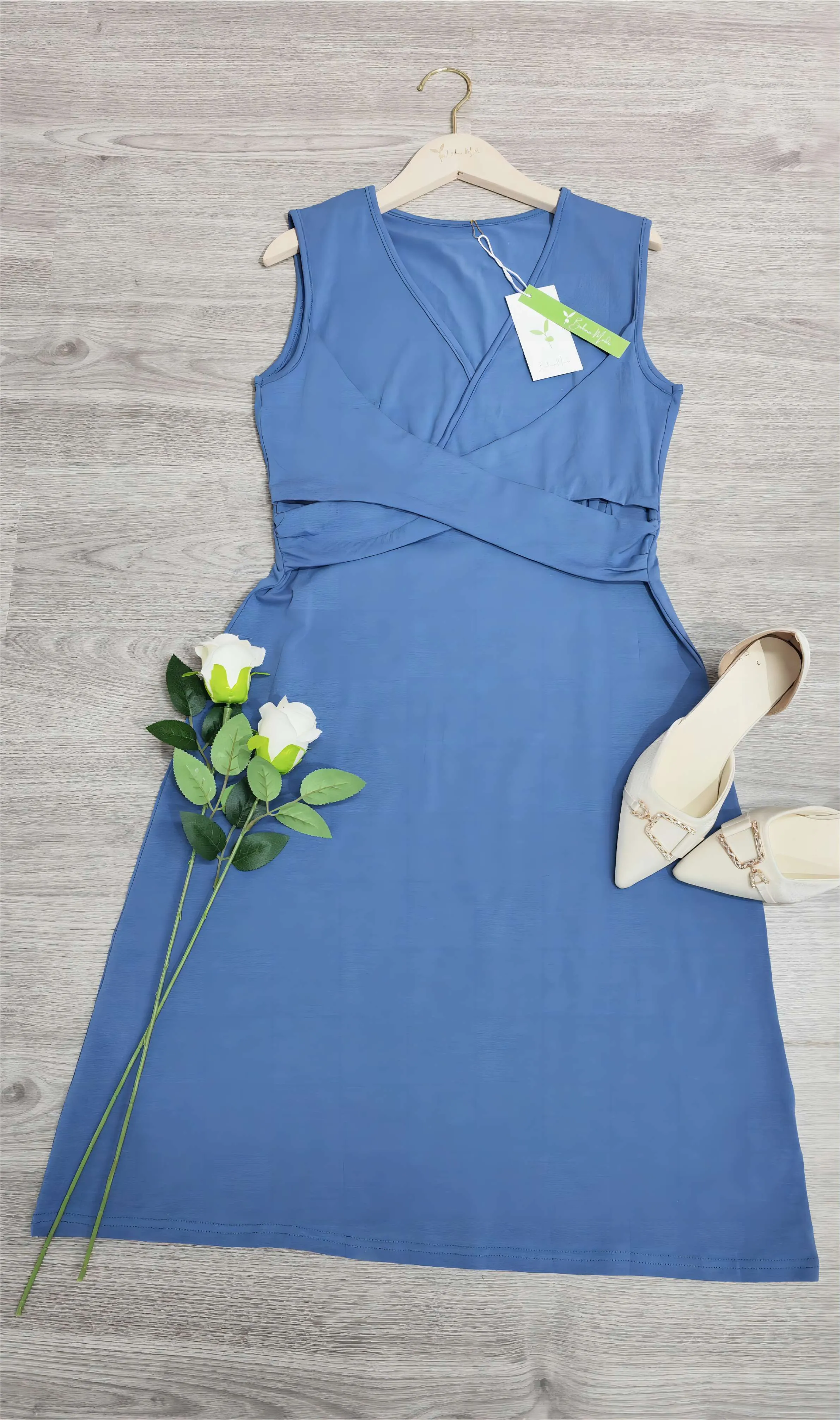 Hiran® | Elegant Midi Sheath Dress With Laced Wrap Crossing