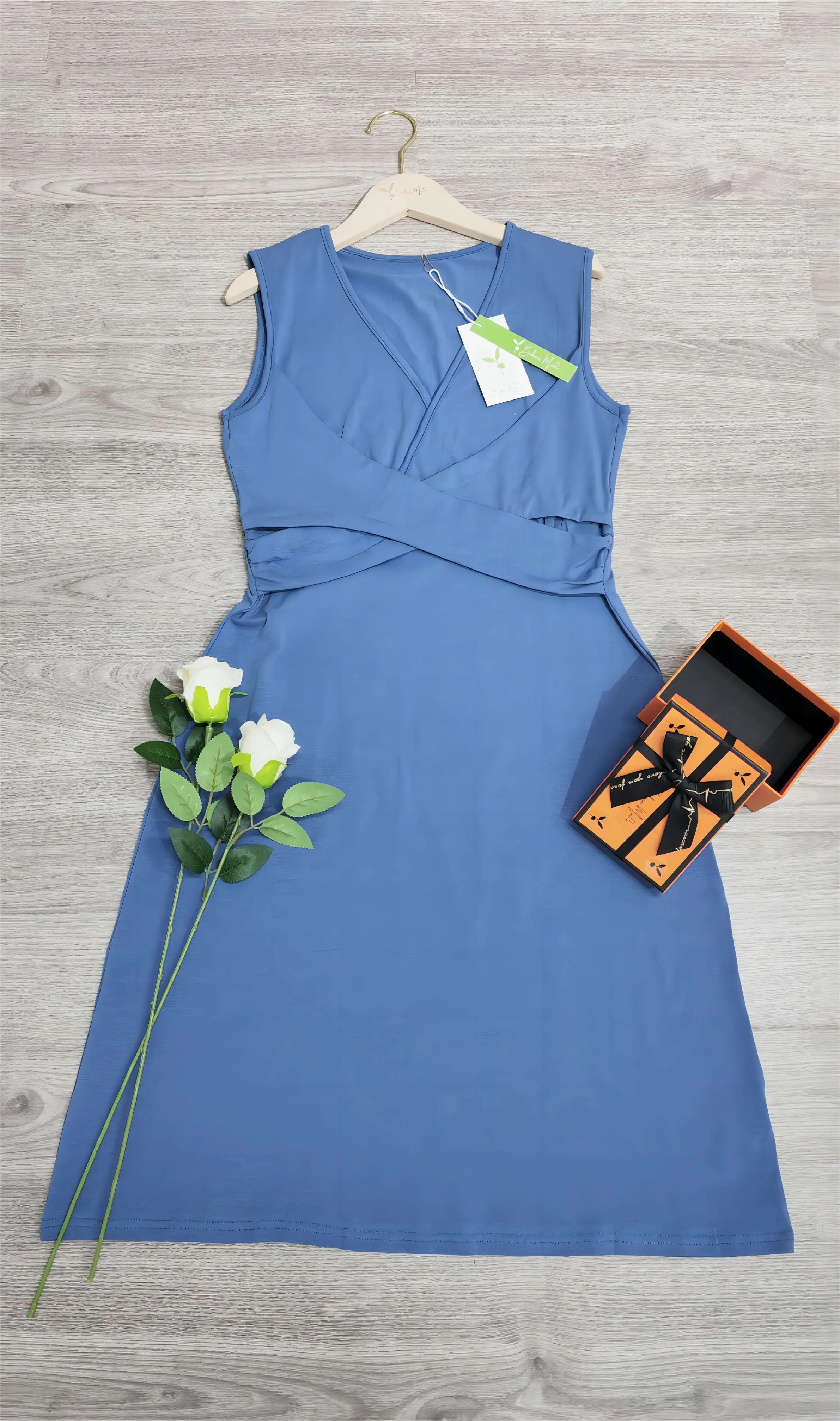 Hiran® | Elegant Midi Sheath Dress With Laced Wrap Crossing