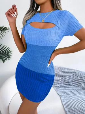 Hollow-Out Knit Sheath Dress with Gradient Pattern and Asymmetrical Hem