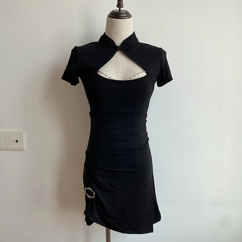 Hot Girls New Cheongsam Dress Women Mini Dresses Sexy Black