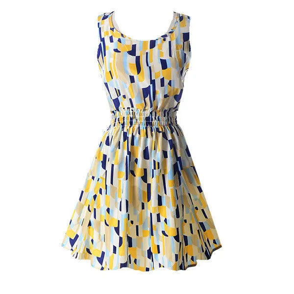 Hot Women Mini Chiffon Beach Dress Vestidos Sleeveless Sundress Floral Tank Dresses