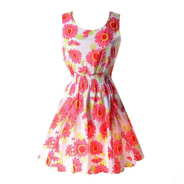 Hot Women Mini Chiffon Beach Dress Vestidos Sleeveless Sundress Floral Tank Dresses