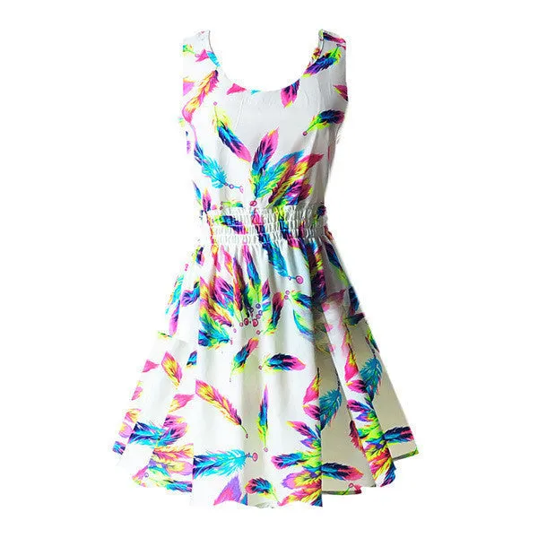 Hot Women Mini Chiffon Beach Dress Vestidos Sleeveless Sundress Floral Tank Dresses