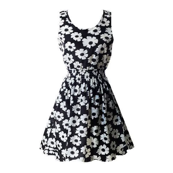 Hot Women Mini Chiffon Beach Dress Vestidos Sleeveless Sundress Floral Tank Dresses