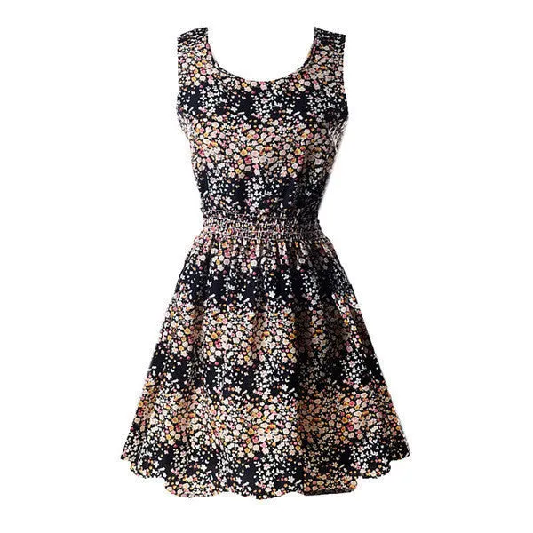 Hot Women Mini Chiffon Beach Dress Vestidos Sleeveless Sundress Floral Tank Dresses
