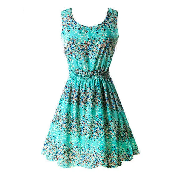 Hot Women Mini Chiffon Beach Dress Vestidos Sleeveless Sundress Floral Tank Dresses