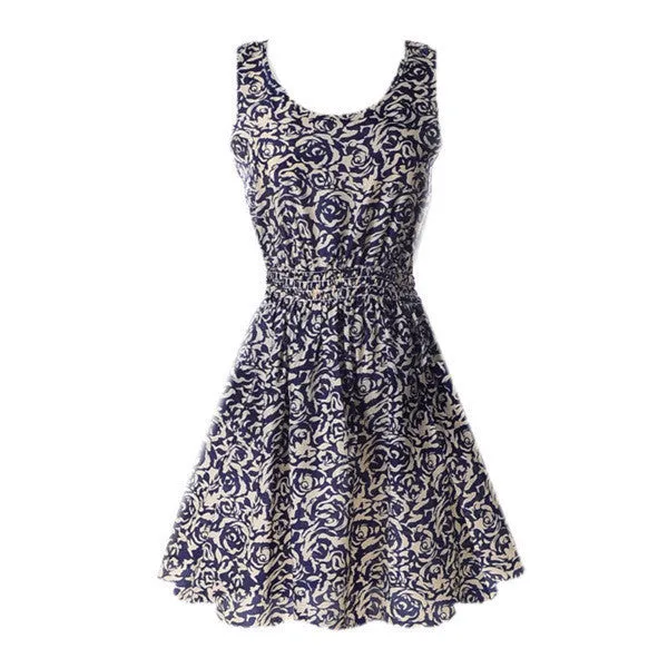 Hot Women Mini Chiffon Beach Dress Vestidos Sleeveless Sundress Floral Tank Dresses