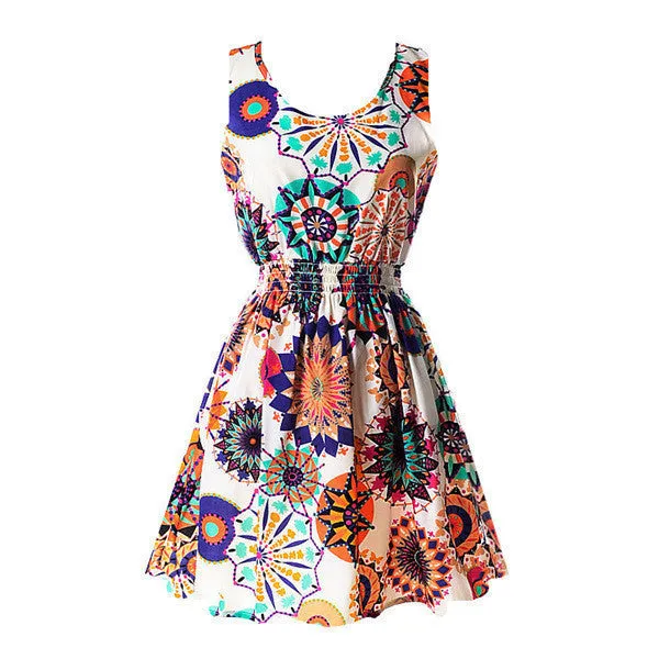 Hot Women Mini Chiffon Beach Dress Vestidos Sleeveless Sundress Floral Tank Dresses
