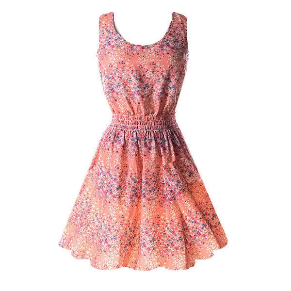Hot Women Mini Chiffon Beach Dress Vestidos Sleeveless Sundress Floral Tank Dresses