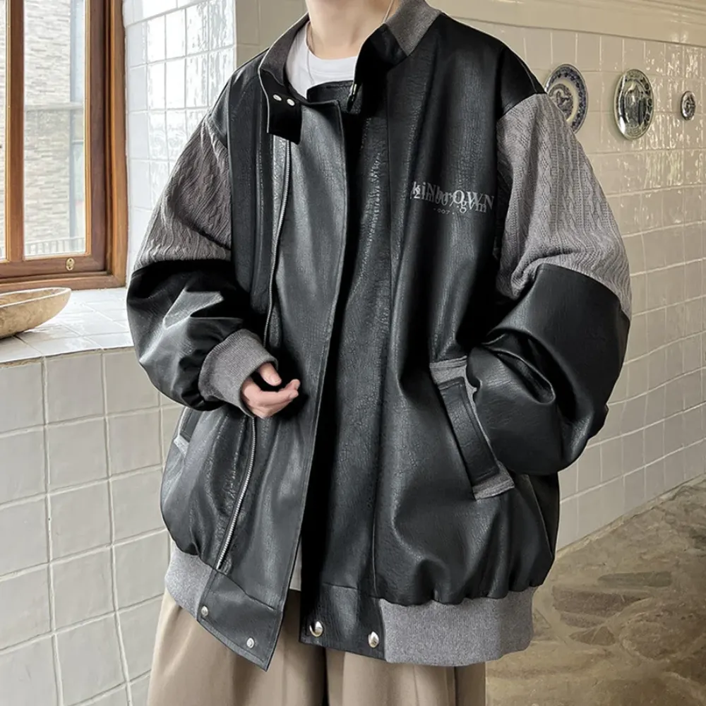 Japanese Pu Leather Splicing Wool Jacket