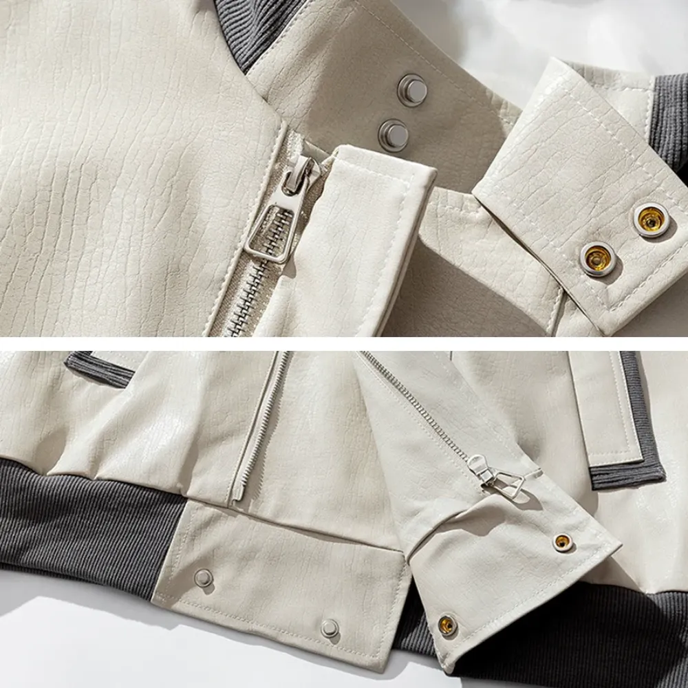 Japanese Pu Leather Splicing Wool Jacket